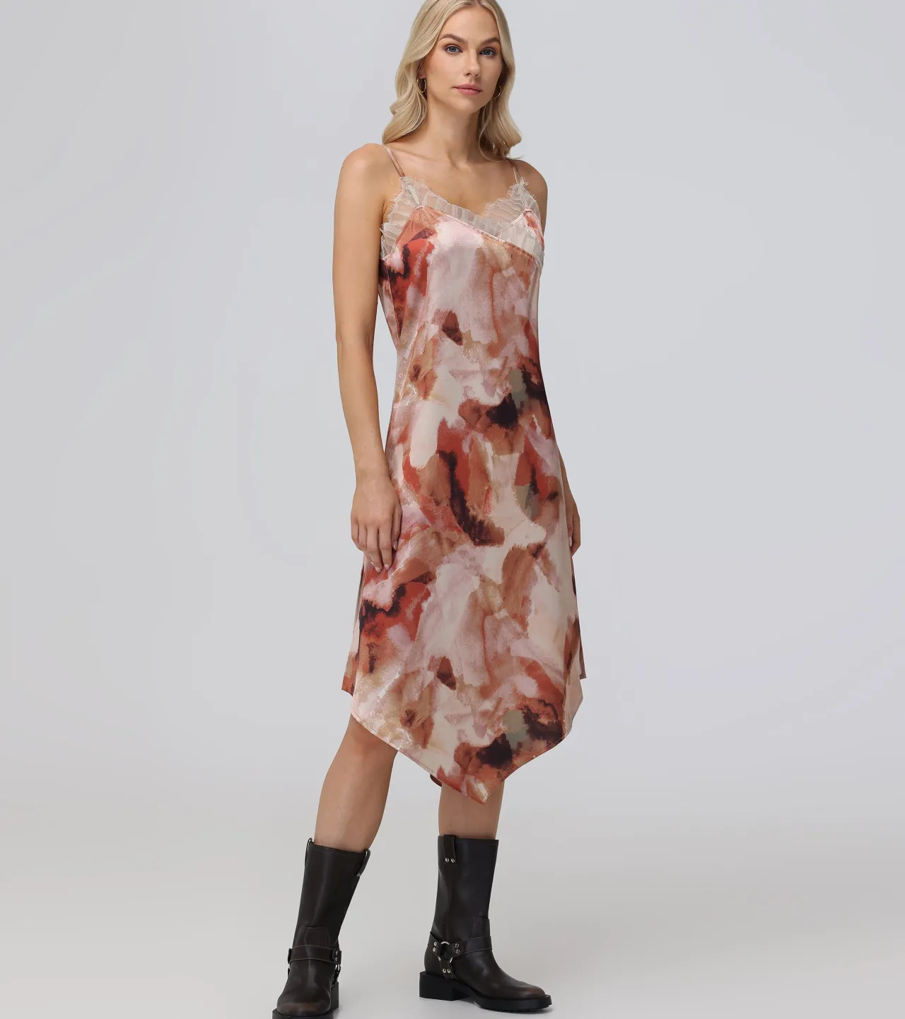 Frye Dresses^Charmeuse Lace Trim Slip Midi Dress