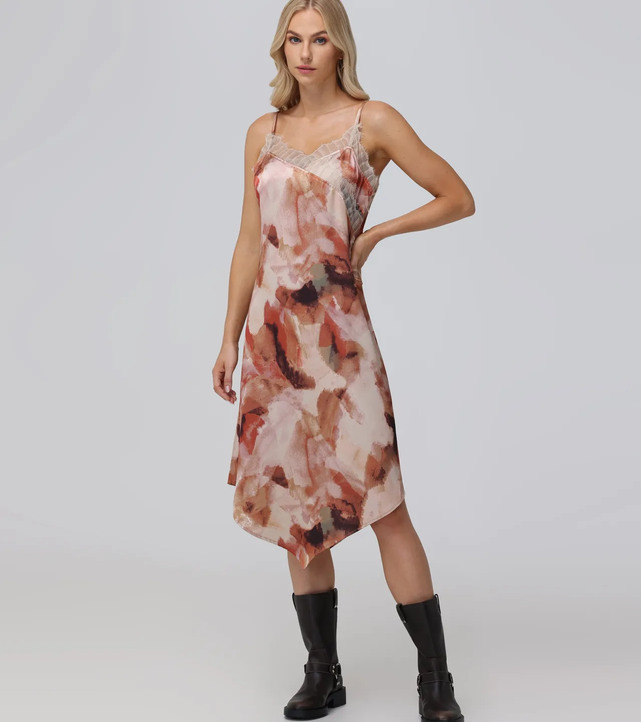 Frye Dresses^Charmeuse Lace Trim Slip Midi Dress