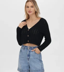 Frye Tops^Cropped Crochet V-Neck Cardigan