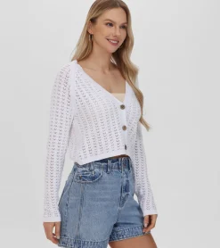 Frye Tops^Cropped Crochet V-Neck Cardigan