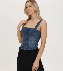 Frye Tops^Denim Bustier Mustang Wash
