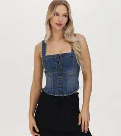 Frye Tops^Denim Bustier Mustang Wash