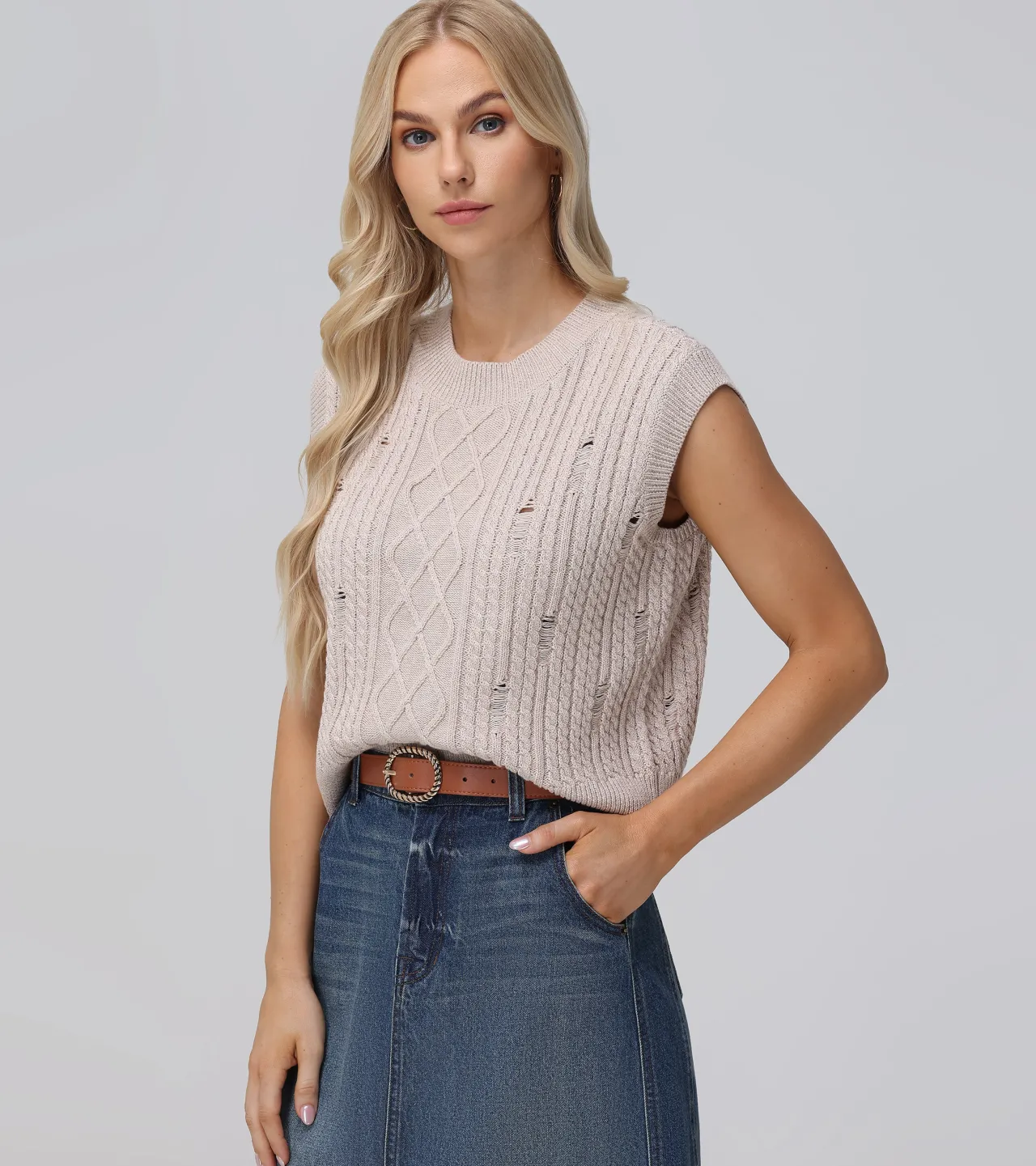 Frye Tops^Distressed Cable Sweater Vest