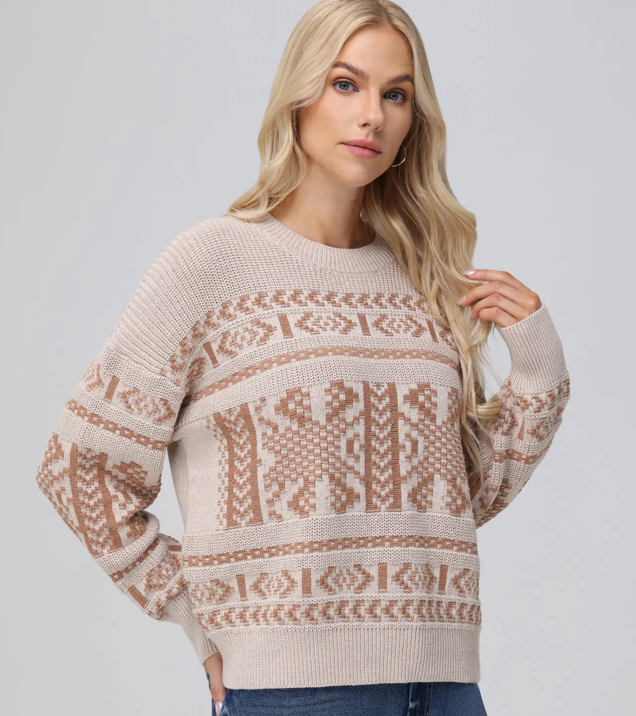 Frye Tops^Fairisle Crewneck Pullover Oatmeal Heather