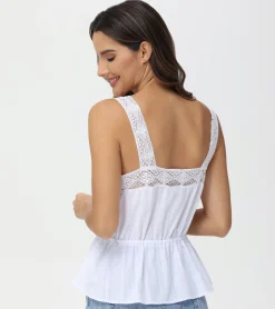 Frye Tops^Lace Trim Square Neck Tank Bright White