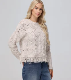 Frye Tops^Pointelle Fringe Pullover Oatmeal Heather