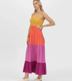 Frye Dresses^Smocked Color Block Maxi Dress Oaxaca Combo