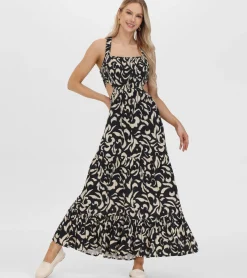 Frye Dresses^Smocked Cut Out Maxi Dress Black Beauty Combo