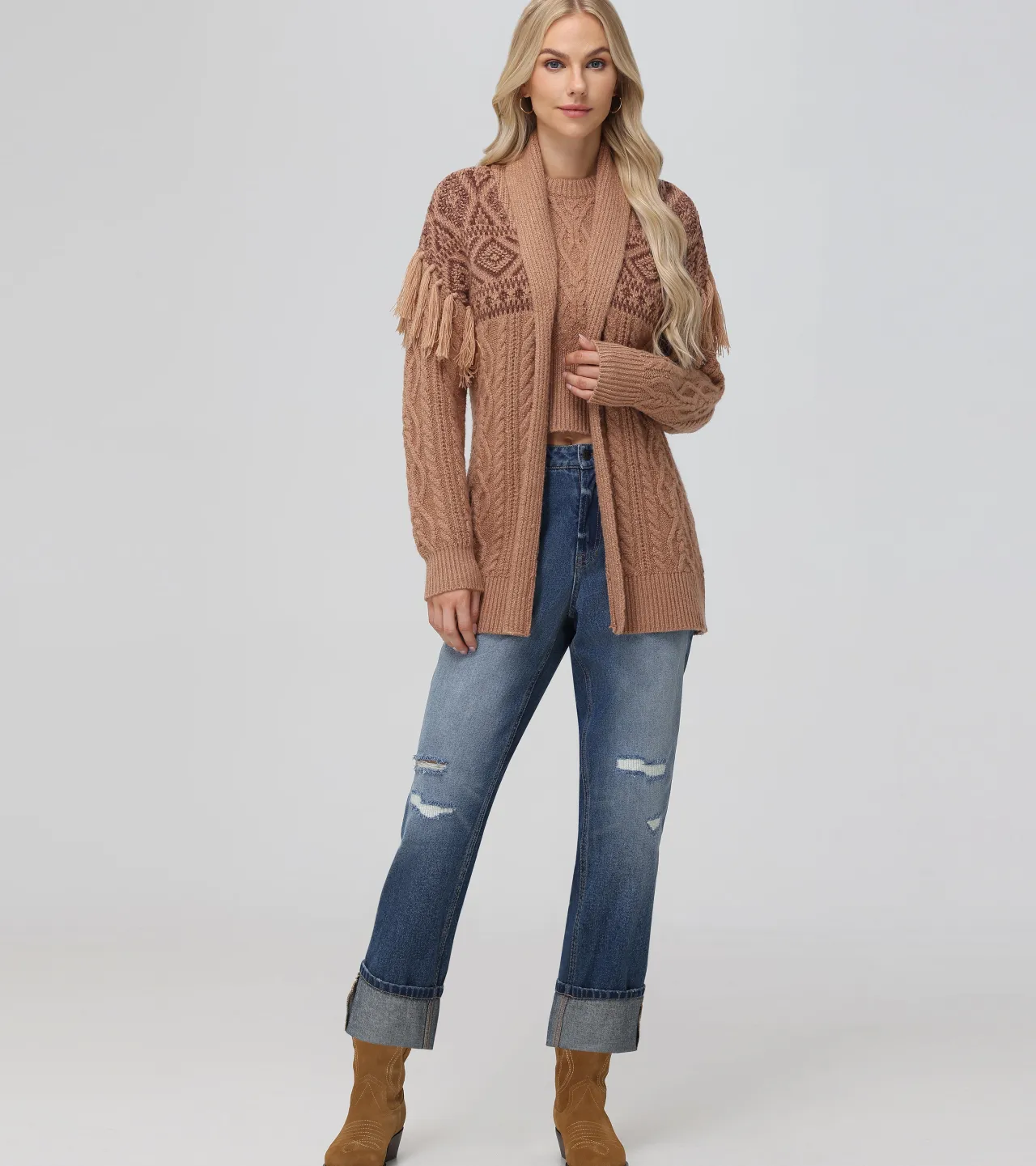 Frye Tops^Southwestern Cable Cardigan Brown