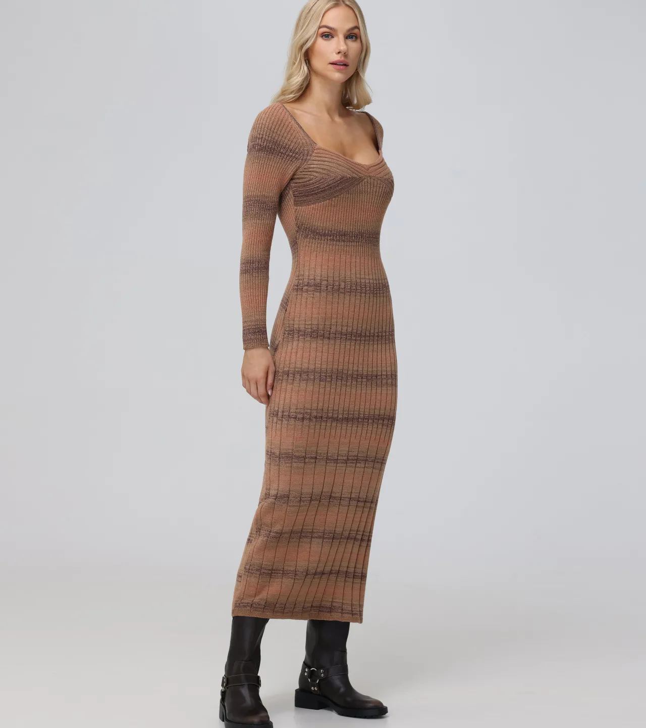 Frye Dresses^Sweetheart Neck Space Dye Sweater Dress Brown