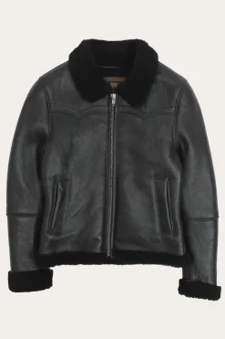 Frye Leather Jackets^Women's Leather Jacket With Sherling Collar And Cuffs Black