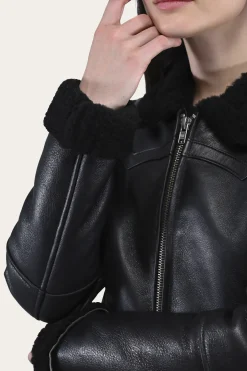 Frye Leather Jackets^Women's Leather Jacket With Sherling Collar And Cuffs Black