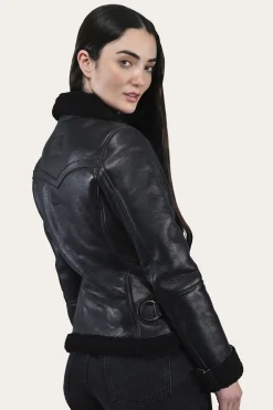 Frye Leather Jackets^Women's Leather Jacket With Sherling Collar And Cuffs Black